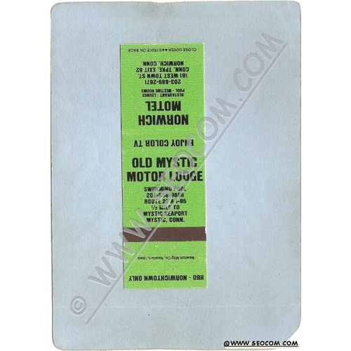 CT Mystic Matchcover 2 Ads Old Mystic Motor Lodge Rt 27 & I-95 Mystic Norw~1481