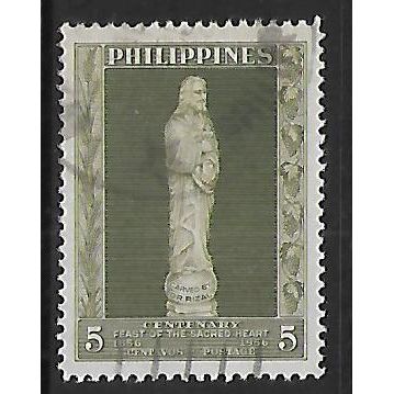 PHILIPPINES 1956 EUCHARISTIC CONGRESS 5c GREEN SACRED HEART SG793 FINE USED#
