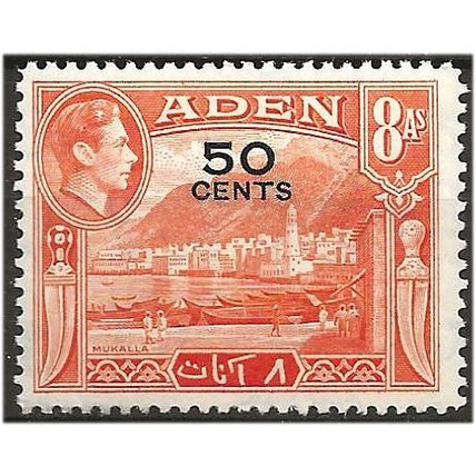 Aden 1951 SG41 50c on 8a Red-Orange Mounted Mint .. .