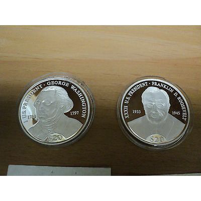 Two American Mint $20 Silver Coins Franklin Roosevelt and George Washington