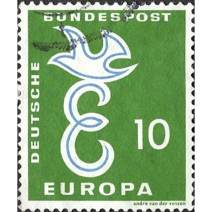 GERMANY, Europa, dove and E, green 1958, 10pf