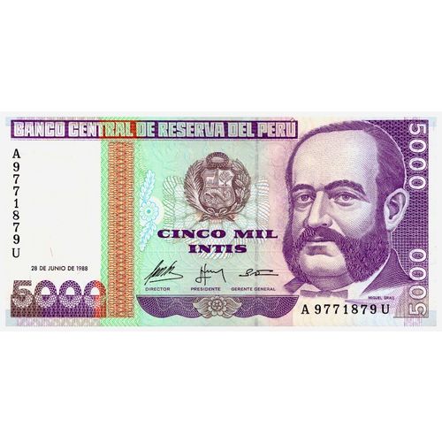 1988 Peru 5,000 Intis Banknote UNC