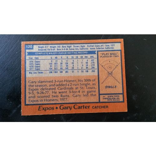 1978 Topps Card # 120 Gary Carter Excellent (5) Montreal Expos