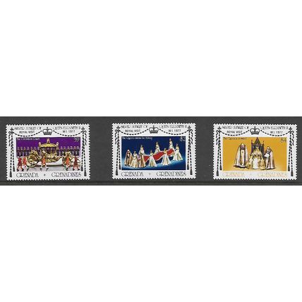 GRENADA GRENADINES 1977 SILVER JUBILEE ROYAL VISIT SET 3 VALS SG239/241 M MINT