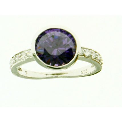 New Real Solid 925 Sterling Silver Purple Bezel CZ Eternity Stackable Band Ring