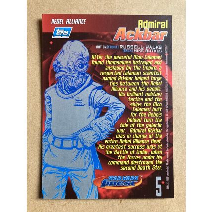 Star Wars Finest Base trading Card # 5 Admiral Ackbar (A) 1996 Topps