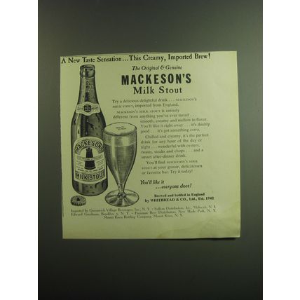 1948 Mackeson's Milk Stout Ad - A New taste sensation