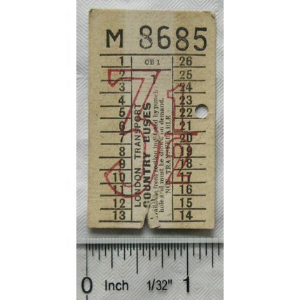 Vintage: ticket London Transport Country Buses 3½d CB1 1