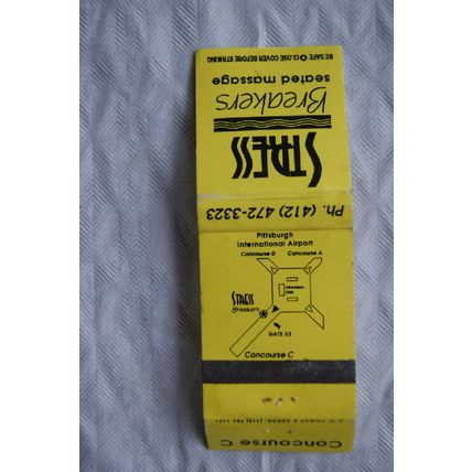 Matchbook cover Stress Breakers Seated Massage, Pittsburgh Airport