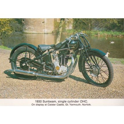 1930 Sunbeam Single Cylinder Motorcycle at Great Yarmouth Postcard
