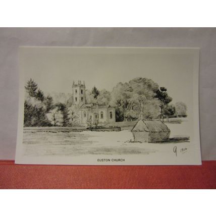 EUSTON CHURCH, 1956, near THETFORD, SUFFOLK unused vintage postcard RP #