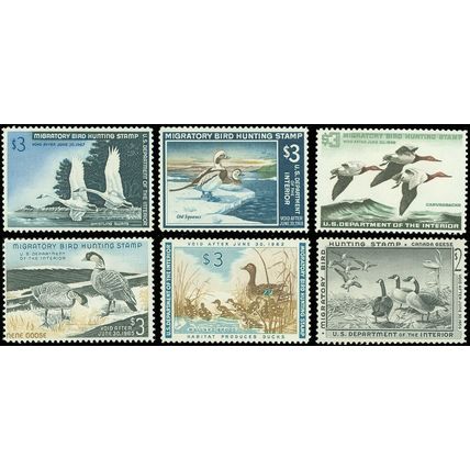 US Scott LOT/6 #RW28, #RW31-#RW34 FEDERAL DUCK STAMPS, Mint-LH SCV $580.00! (SK)