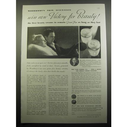 1933 Woodbury's Cold and Facial Cream Ad - Woodbury's skin scientists win