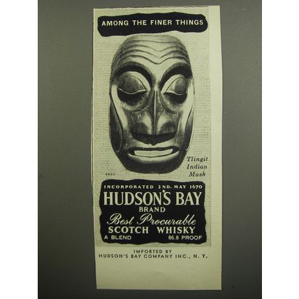 1955 Hudson's Bay Scotch Ad - Among the finer things Tlingit Indian Mask