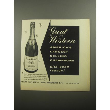 1956 Great Western Champagne Ad - America's largest selling Champagne