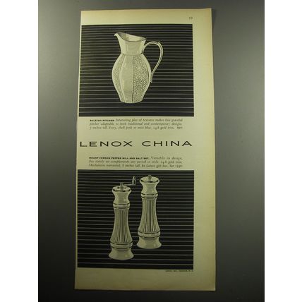 1957 Lenox China Ad - Raleigh Pitcher, Mount Vernon Pepper Mill and Salt Set