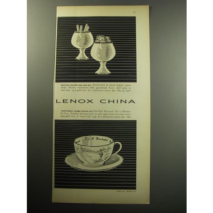 1957 Lenox China Ad - Snifter Lighter and Urn Set, Sportsman Jumbo Coffee Cup