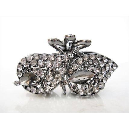 Medium blue or smoke gray crystal leaf metal hair claw clip bridal clip