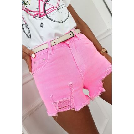 Rose Solid Color Distressed Denim Shorts