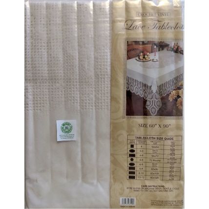 NIP BETTER HOMES CROCHET IVORY COLORED VINYL LACE TABLECLOTH 60 x 90