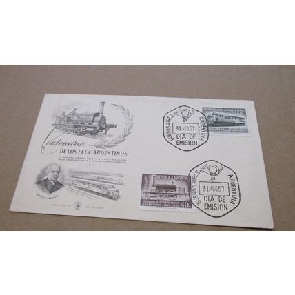 1957 Argentina FDC Cover - Steam / Diesel Locomotive / Railway Train