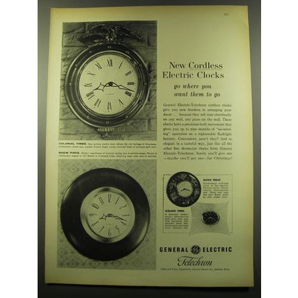 1959 General Electric Telechron Clocks Ad - Colonial Times; Show Piece