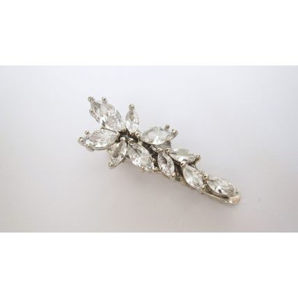 Small silver crystal flower leaf hair alligator clip barrette for fine thin hair
