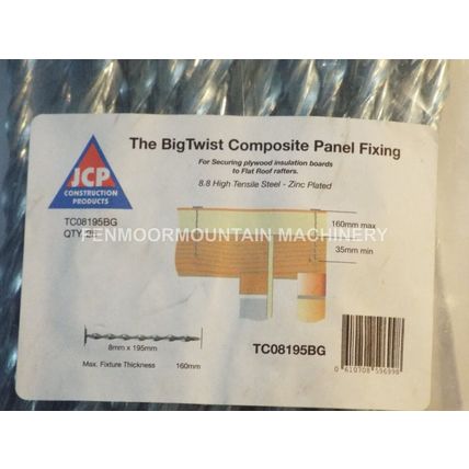 Suretwist Panel Fixing 8 x 195mm Zinc Plated Pack 25 composite fixings 20mm head