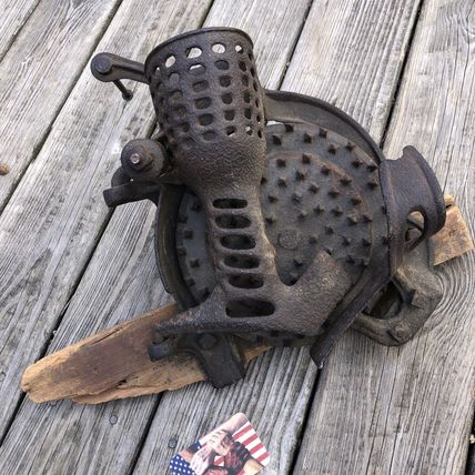 Vintage Original Cast Iron Black Hawk Corn Cob Sheller + Barn Wood early 1900's