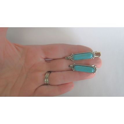 Small turquoise blue stone silver metal alligator hair clip fine thin hair