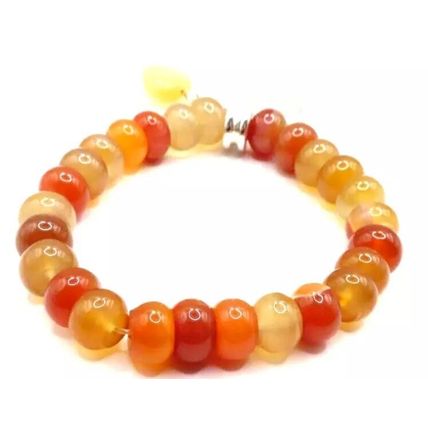 Heart Orange Agate Charm Bracelet Stretch Beaded Gift Ladies Jewellery
