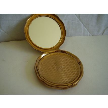 Vintage IRIS Powder Compact Gold Sunburst Art Deco Engine Turned Case 1930s