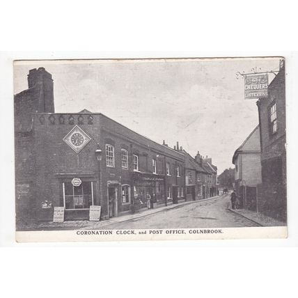 Coronation Clock and Post Office Colnbrook Postcard Buckinghamshire