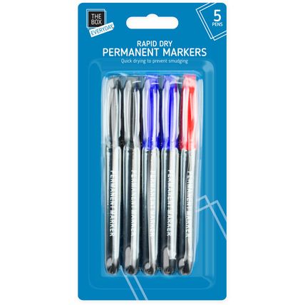 5 x Red Blue Black Permanent Markers Pens Stationery School Children Kids Home