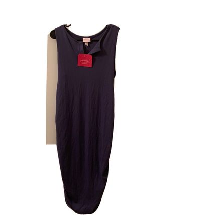 Ingrid Maternity Women's Tank Dress Rib Henley Ruched Sides Size Small