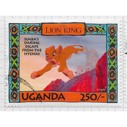 UGANDA 1994 DISNEY LION KING SIMBA ESCAPE HYENAS DARING 250/- USED