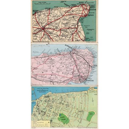 Margate Cliftonville Kent Map 3x Rare Old Postcards