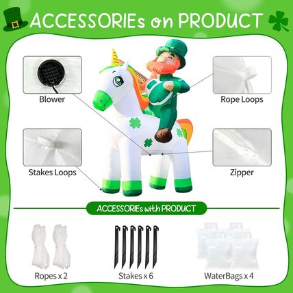 Domkom St. Patricks Day Inflatable Decorations, 5Ft Happy Leprechaun Blow up Déc