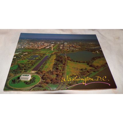 BIRD'S EYE VIEW WASHINGTON D.C. MONUMENT & LINCOLN MEMORIAL VINTAGE POST CARD