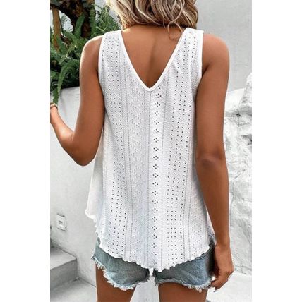 White Lace Crochet Splicing V Neck Loose Fit Tank Top