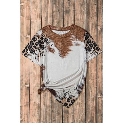 Chestnut Western Leopard Bleached Print Crew Neck T Shirt