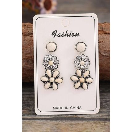 White 3 Pairs Western Turquoise Stud Earrings