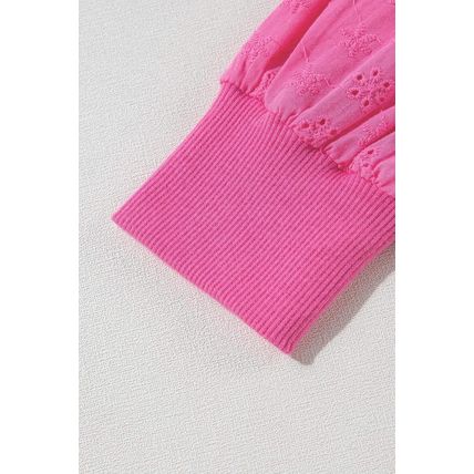 Bright Pink Textured Patchwork Round Neck Sweatshirt