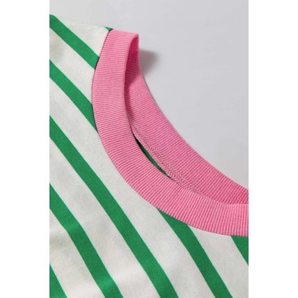 Bright Green Striped Contrast Edge Long Sleeve Top