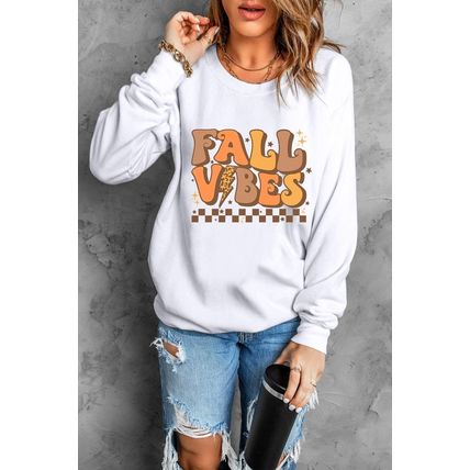 Beige FALL VIBES Graphic Drop Shoulder Sweatshirt