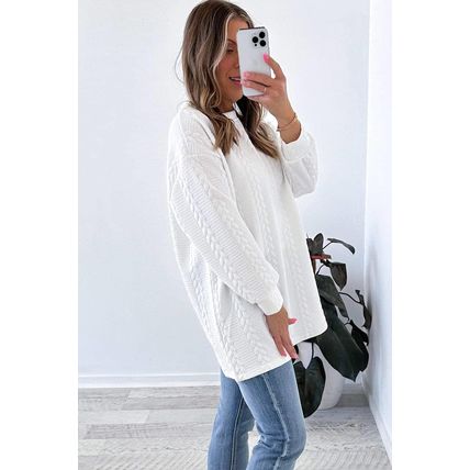 White Cable Textured Loose Plus Size Sweatshirt