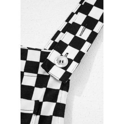 Black Checkered Print Pocketed Wide Leg Jumpsuit