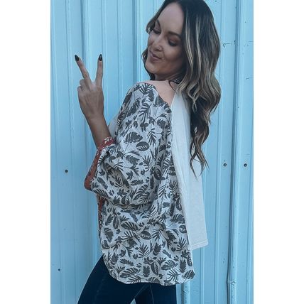 Multicolour Asymmetric Printed Patchwork Sleeve Peace Desert Graphic Top