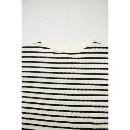Black Stripe Eyelet Trimmed Ruffled Short Sleeve Plus Size Top