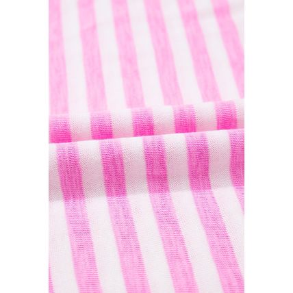 Bonbon Striped V Neck Ruffle Short Sleeve Top